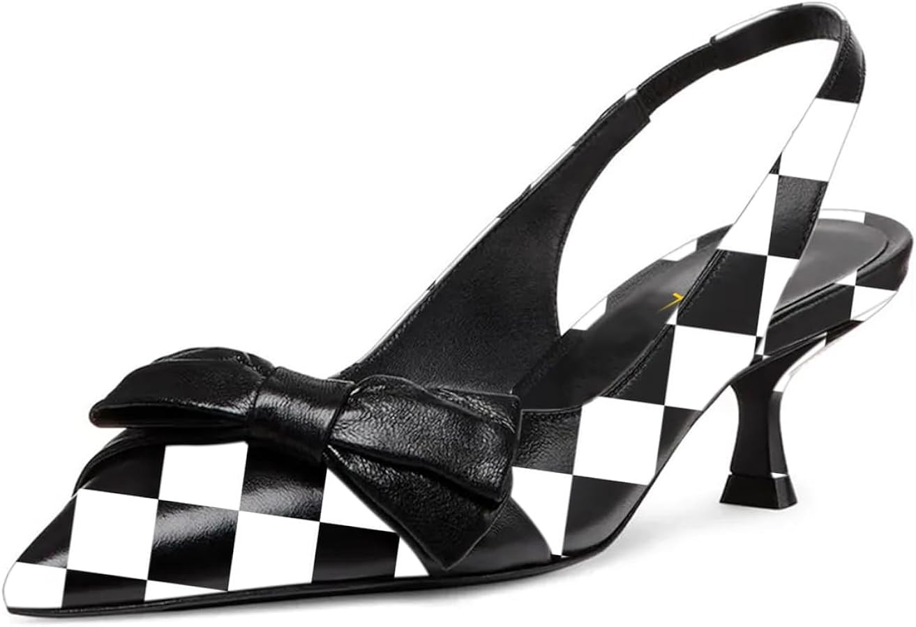 Milooey shoes Womens Bow Pointed Toe Pumps Kitten Low Heels Elastic Slingback Shoes for Dancing P... | Amazon (US)