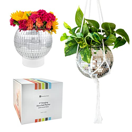 Havenstone Home Hanging Disco Ball Planter 8" - with Acrylic Stand and Macrame Plant Hanger - Home Décor, Room Décor, Patio or Boho Décor, Mirror Disco Planter, Disco Decor (8" with Base) | Amazon (US)