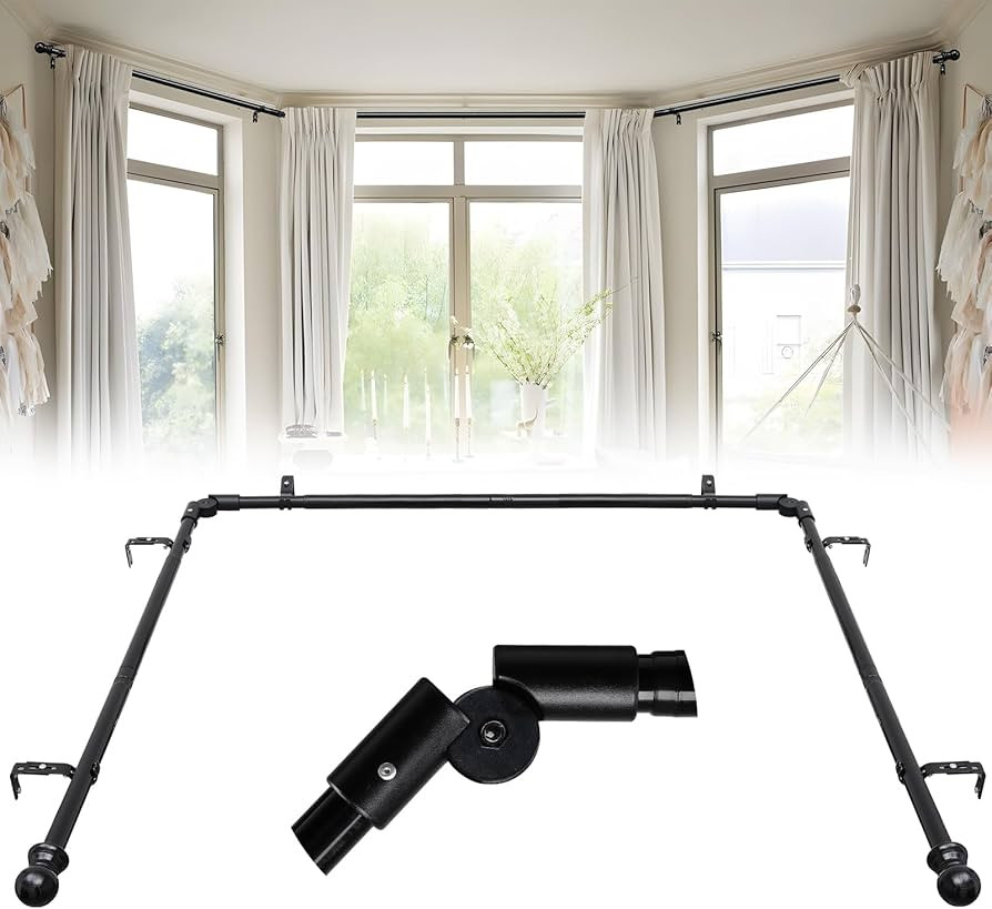 Bay Window Curtain Rods 1 Inch Heavy Duty Metal Corner Curtain Rod for Windows 59-184” Adjustab... | Amazon (US)