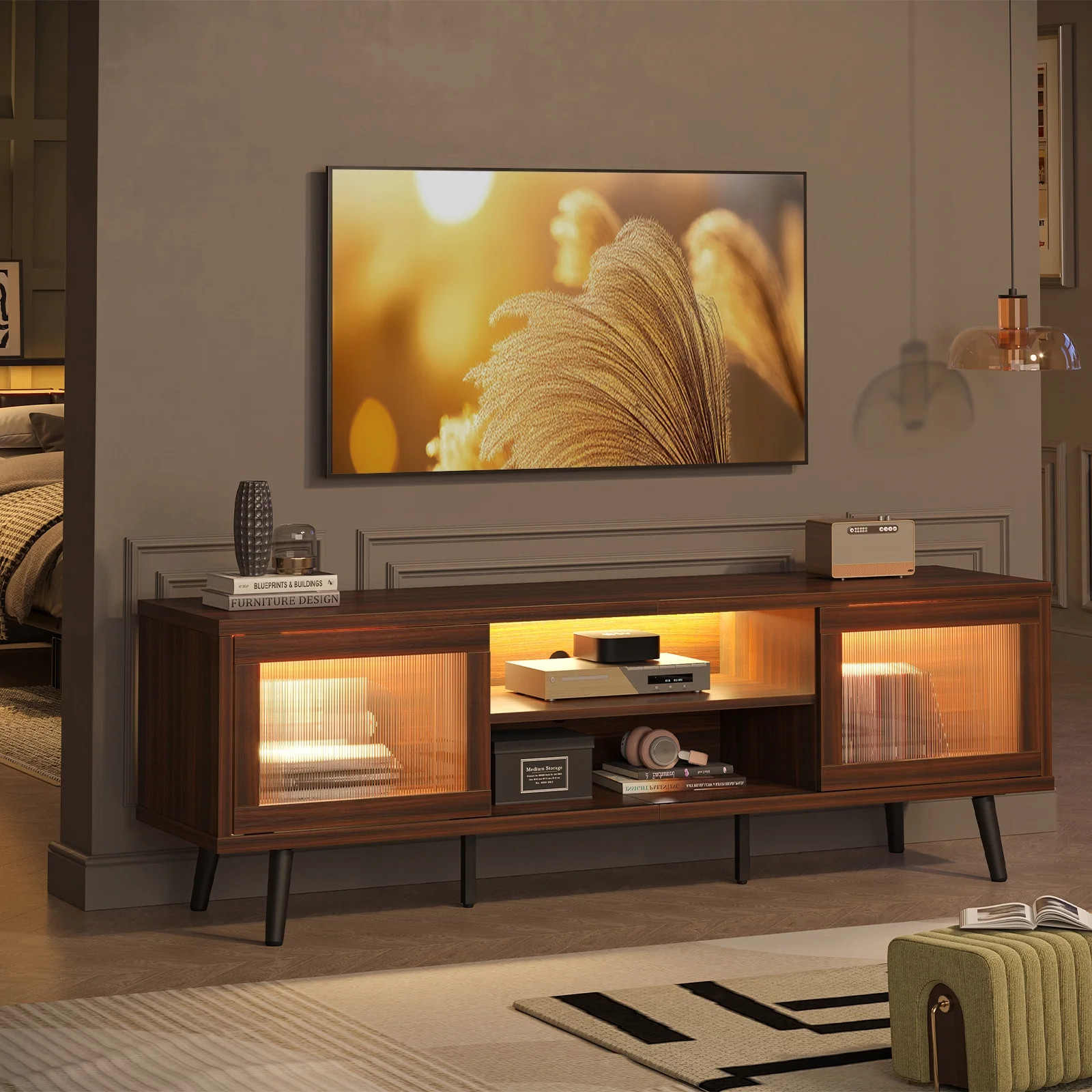 Bestier 63" LED TV Stand Entertainment Center for TVs up to 70" Console Table with Storage in Che... | Walmart (US)