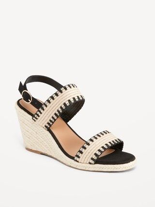 Open-Toe Braided Straw Espadrille Wedge Sandals for Women | Old Navy (US)