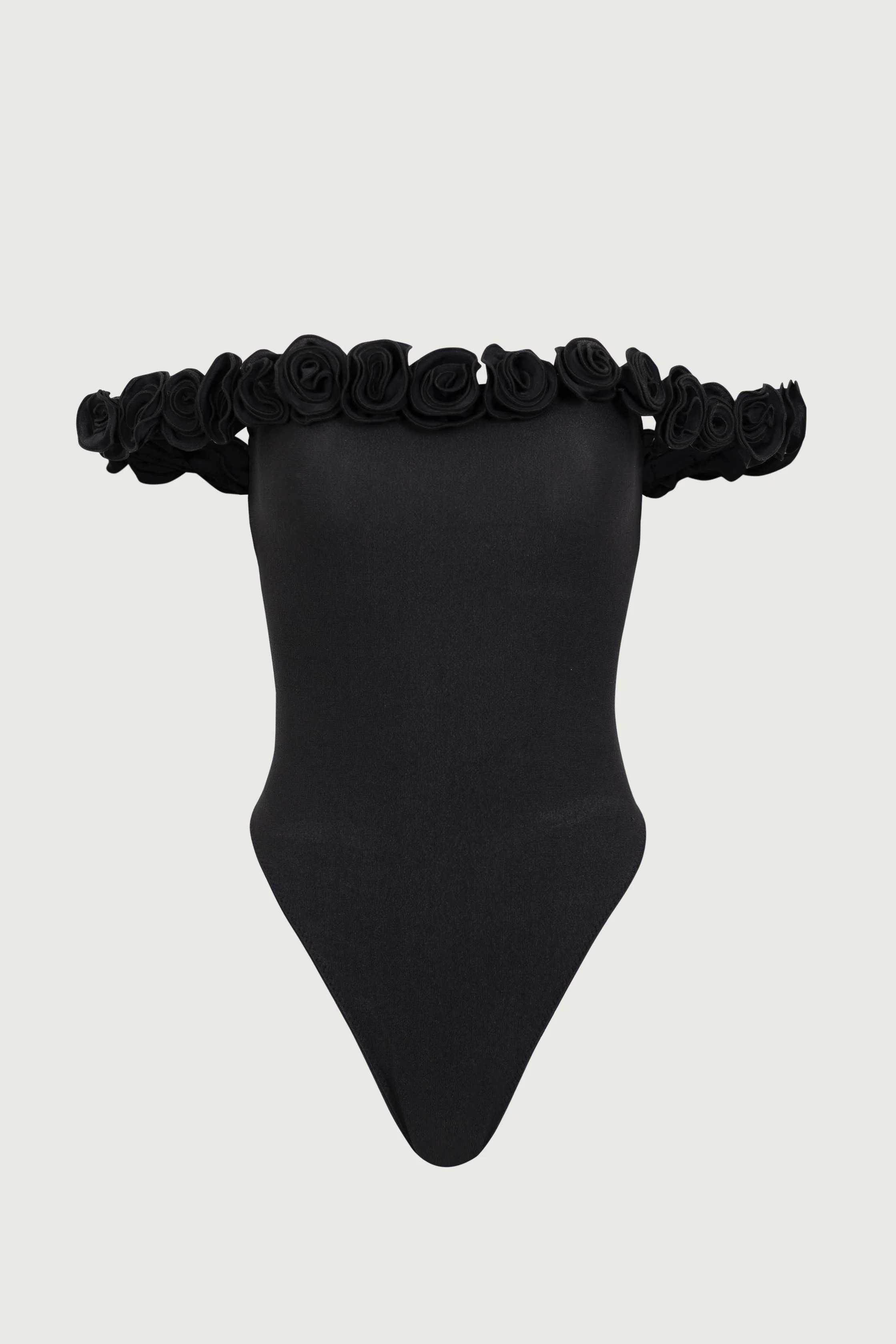 Rosette Off Shoulder One Piece (Faux Suede Black/Black) | SAME