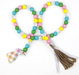 Easter Wood Bead Garland,39.4 Inch Wooden Beads with Tassels and Bunny Shaped Sign Boho Decor Han... | Amazon (US)