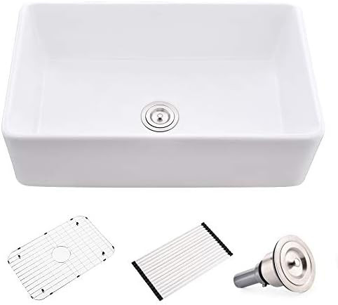 Sinkology K986-B66 Austen Farmhouse/Apron-Front 33 in. Single Bowl Strainer Drain Fireclay Kitche... | Amazon (US)