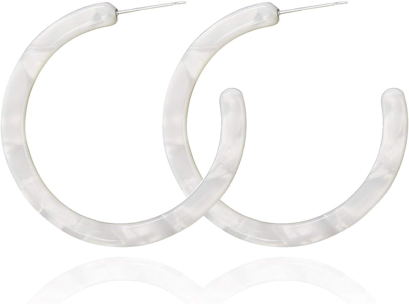 Pomina Lightweight Marble Acrylic Resin Hoop Earrings Basic Fashion White Hoop Earrings for Women... | Amazon (US)