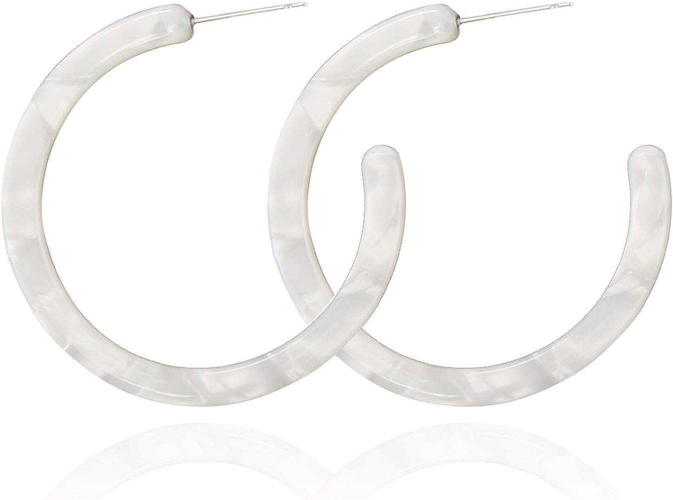 Pomina Lightweight Marble Acrylic Resin Hoop Earrings Basic Fashion White Hoop Earrings for Women... | Amazon (US)