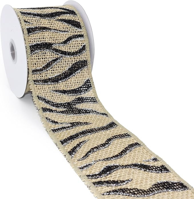 CT CRAFT LLC Natural Burlap with Black Zebra Wired Ribbon - 2.5 inch x 5 Yards. | Amazon (US)