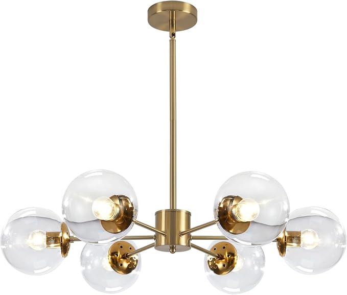 KCO Lighting Modern 6-Light Sputnik Chandelier with Clear Glass Globe Mid Century Adjustable Ceil... | Amazon (US)