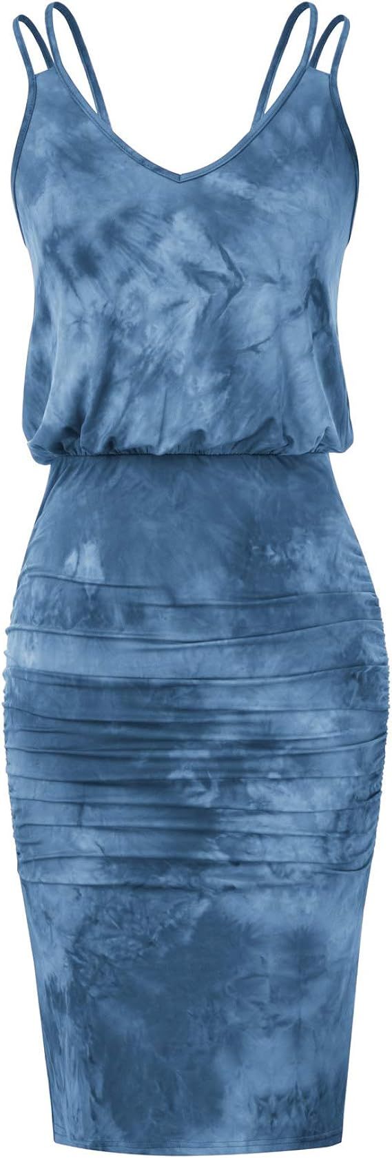 GRACE KARIN Women's Sleeveless V-Neck Spaghetti Straps Tie Dye Casual Bodycon Dress | Amazon (US)