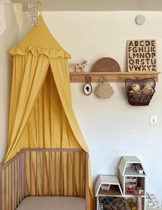 JIKAL Kids Bed Canopy with Ruffles Cotton Hanging Tent Frills Curtain Net for Baby Nursery Room C... | Amazon (US)