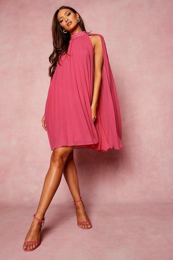 Pleated Cape Swing Dress | Boohoo.com (US & CA)