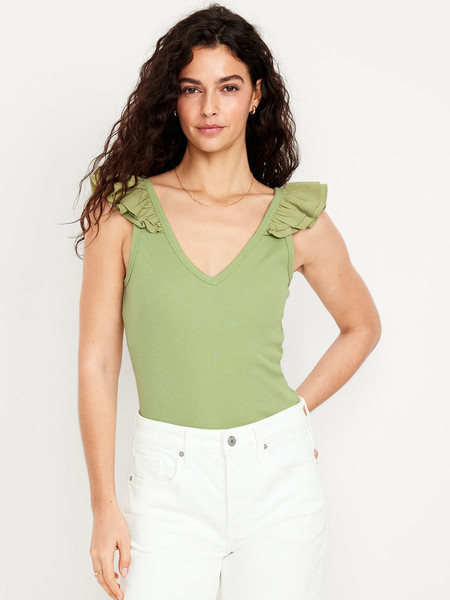 Ruffle-Trim Mixed Material Top | Old Navy (US)