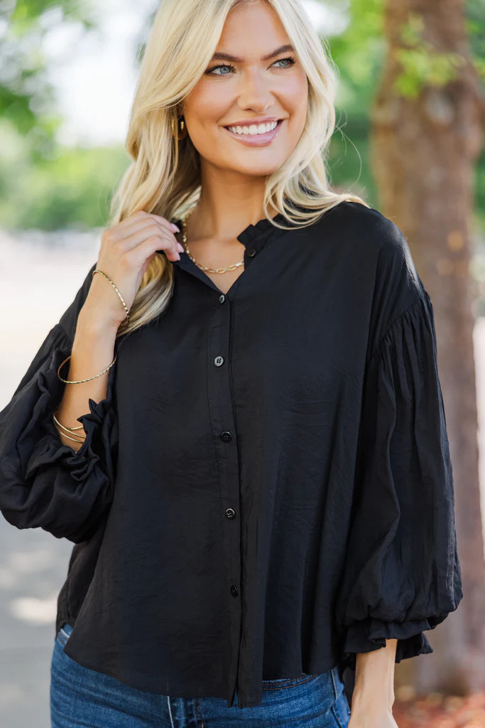 Somewhere New Black Ruffled Blouse | The Mint Julep Boutique