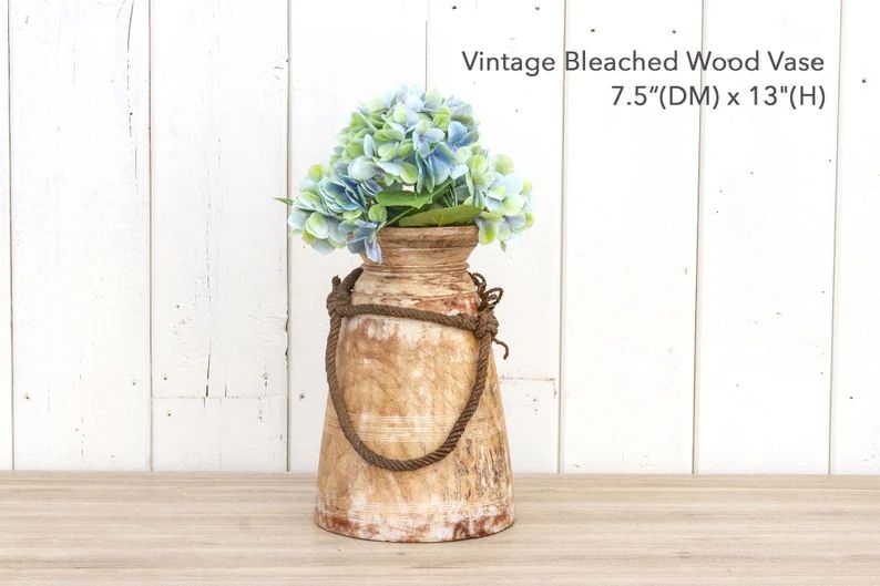 Vintage Decorative Wood Vase, Vintage Rustic Wood Vase, Wood Vase With Rope, Rustic Wooden Pot, H... | Etsy (US)