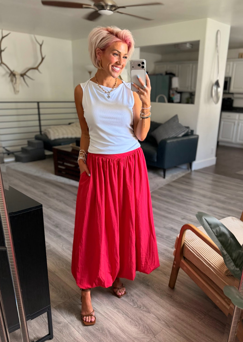 Casual chic with my new favorite skirt!  Skirt: Medium // Top: Small // Sandals: TTS 

 #LTKootd #LTKSaleAlert