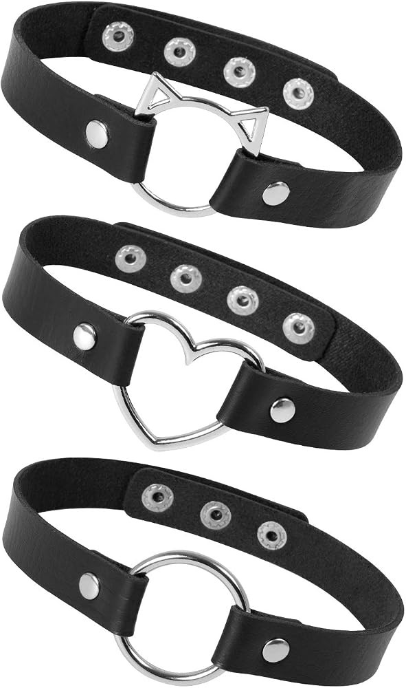 Sinvini 3PCS Leather Choker, Adjustable Love Heart Punk PU Necklace Goth Choker Egirl Accessories... | Amazon (CA)