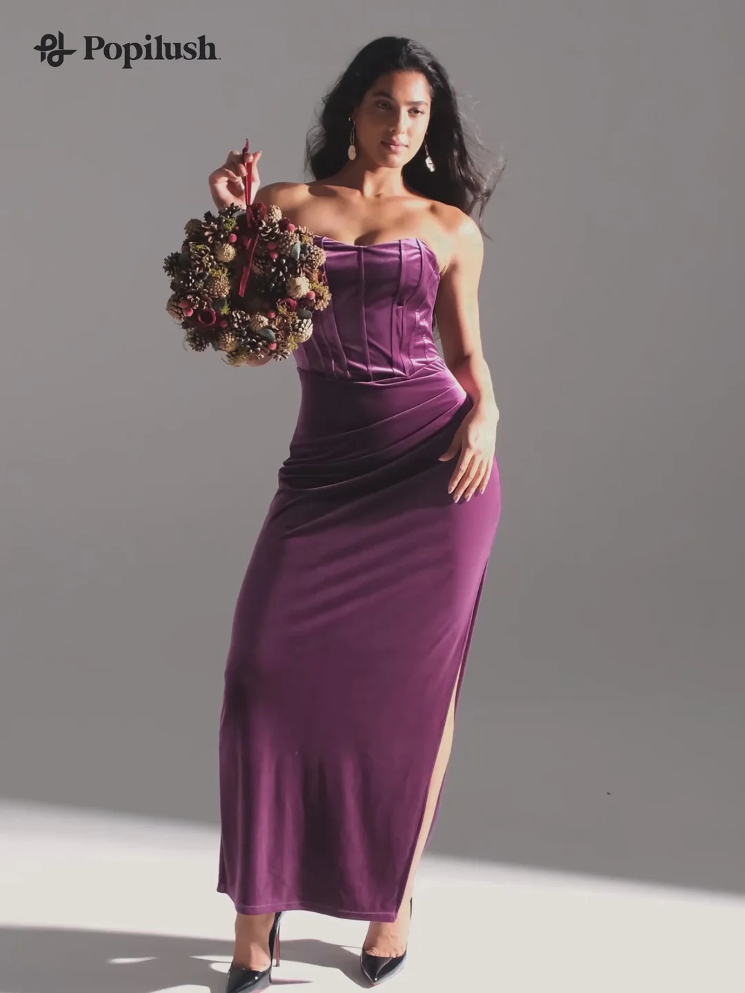 Strapless Velvet Ruched Sculpting Corset Gown | Popilush