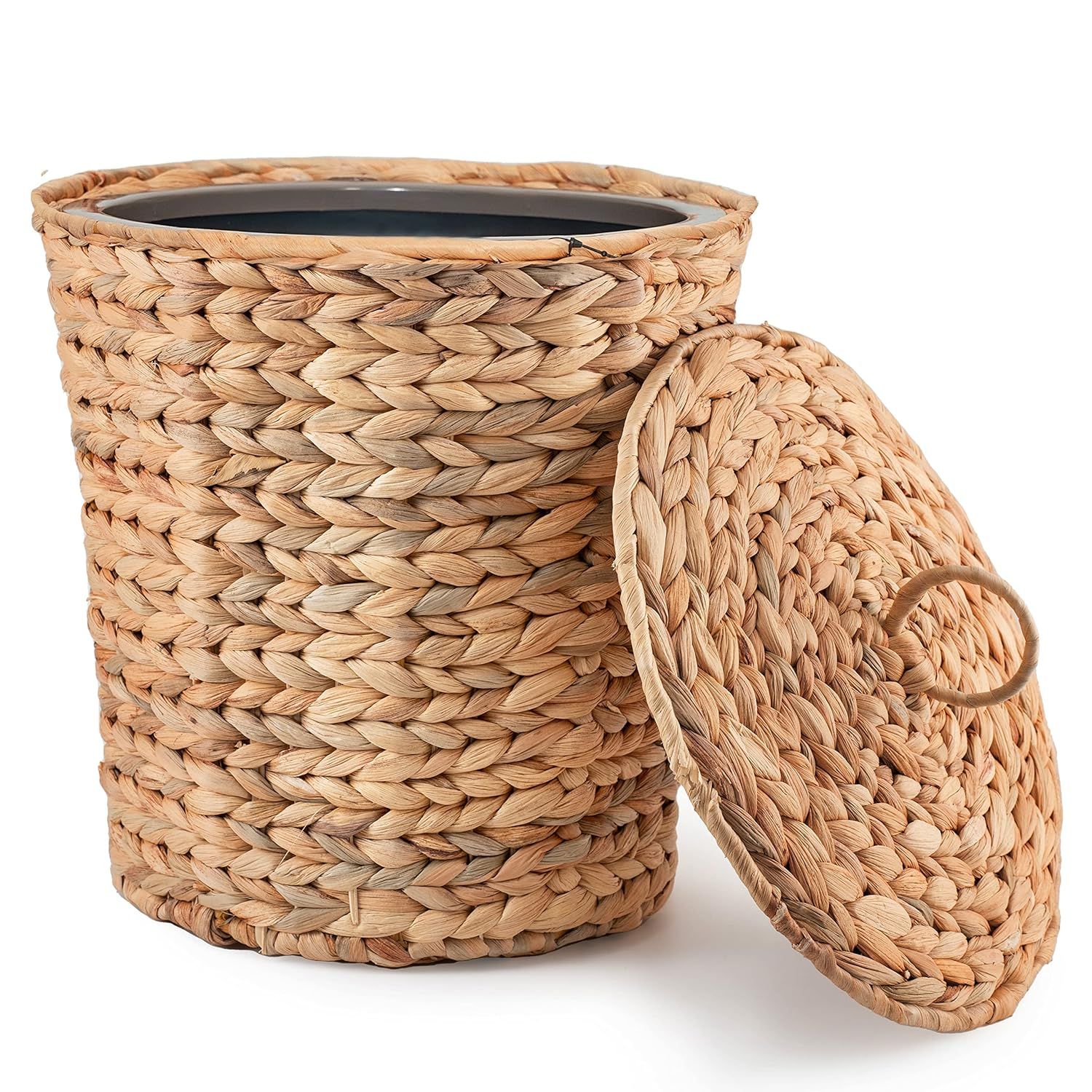 KOLWOVEN Wicker Trash Can with Lid in Bedroom, Bathroom - 3 Gallon Small Trash Can in Office - Bo... | Amazon (US)