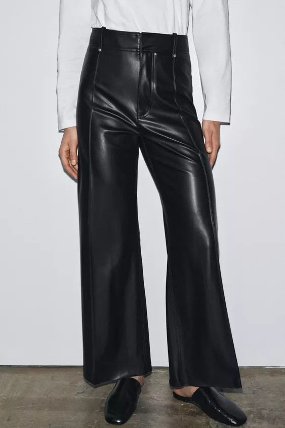 ZW COLLECTION TAILORED WIDE-LEG LEATHER-EFFECT TROUSERS | Zara UK