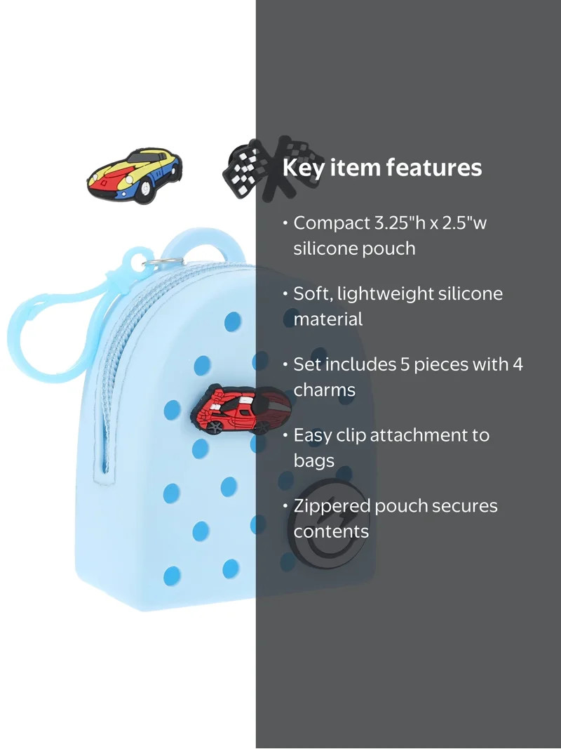 Wonder Nation Silicone Mini Backpack Bag Clip/Pouch for Kids with Interchangeable Charms, Blue, 5... | Walmart (US)