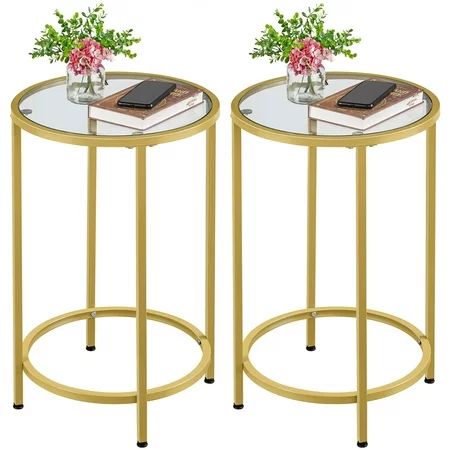 Yaheetech Set of 2 Round Accent Table Bedside Table with Glass Top and Metal Frame for Living Room,  | Walmart (US)