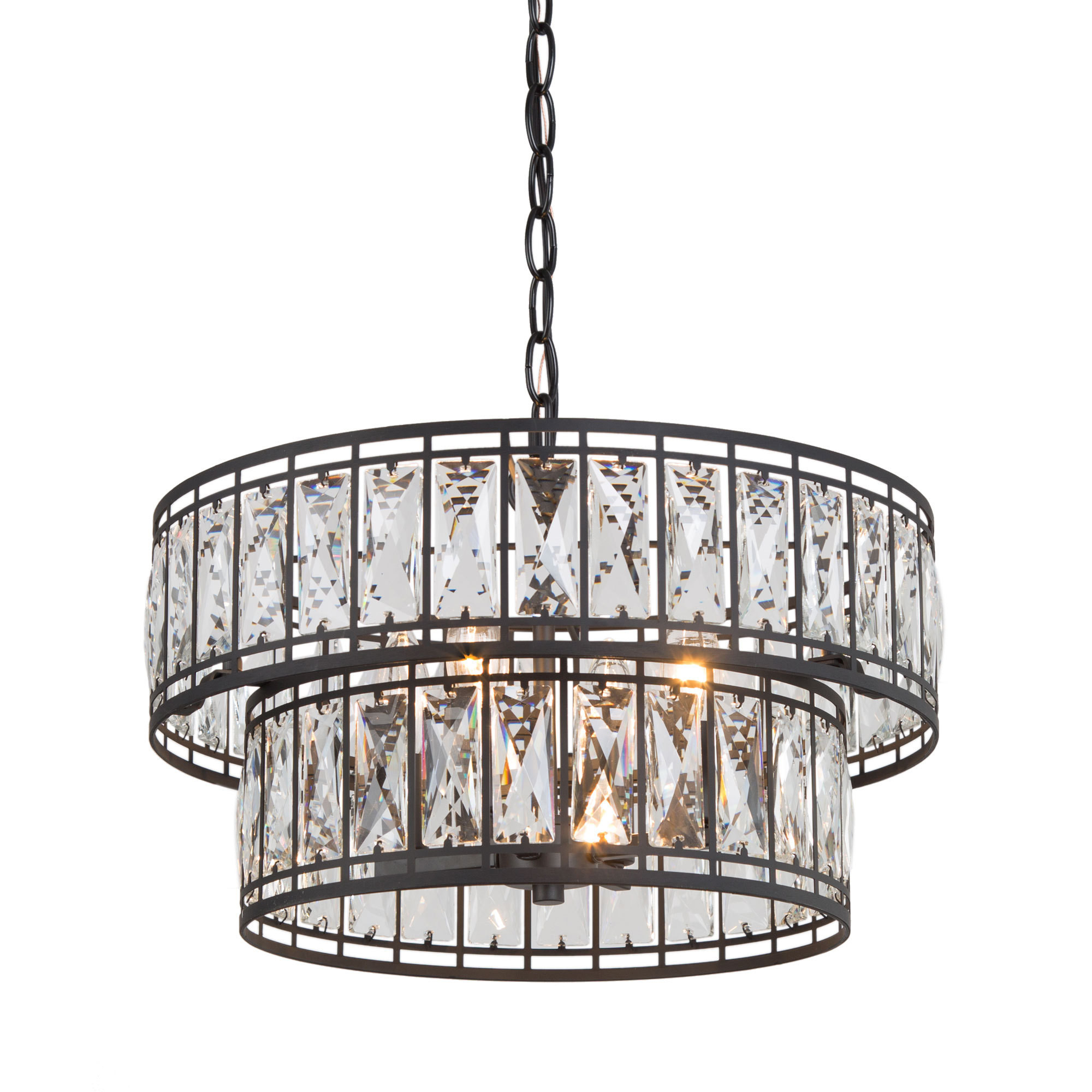 LNC 4-Light Modern Crystal Chandelier for Foyer Matte Black Finish | Walmart (US)