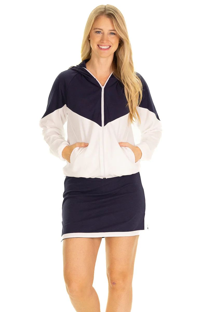 The Active Pique Hillary Hoodie in Navy and White Colorblock | Duffield Lane