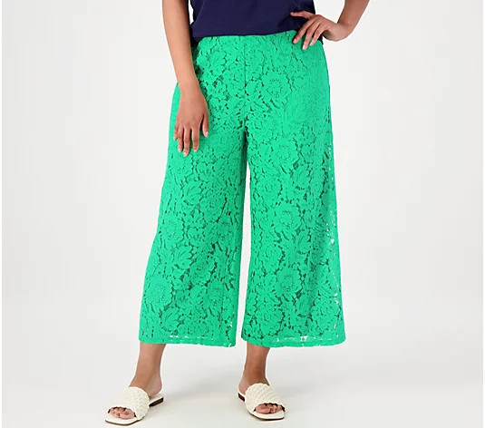 Girl With Curves Regular Lace Wide Leg Crop Pants - QVC.com | QVC