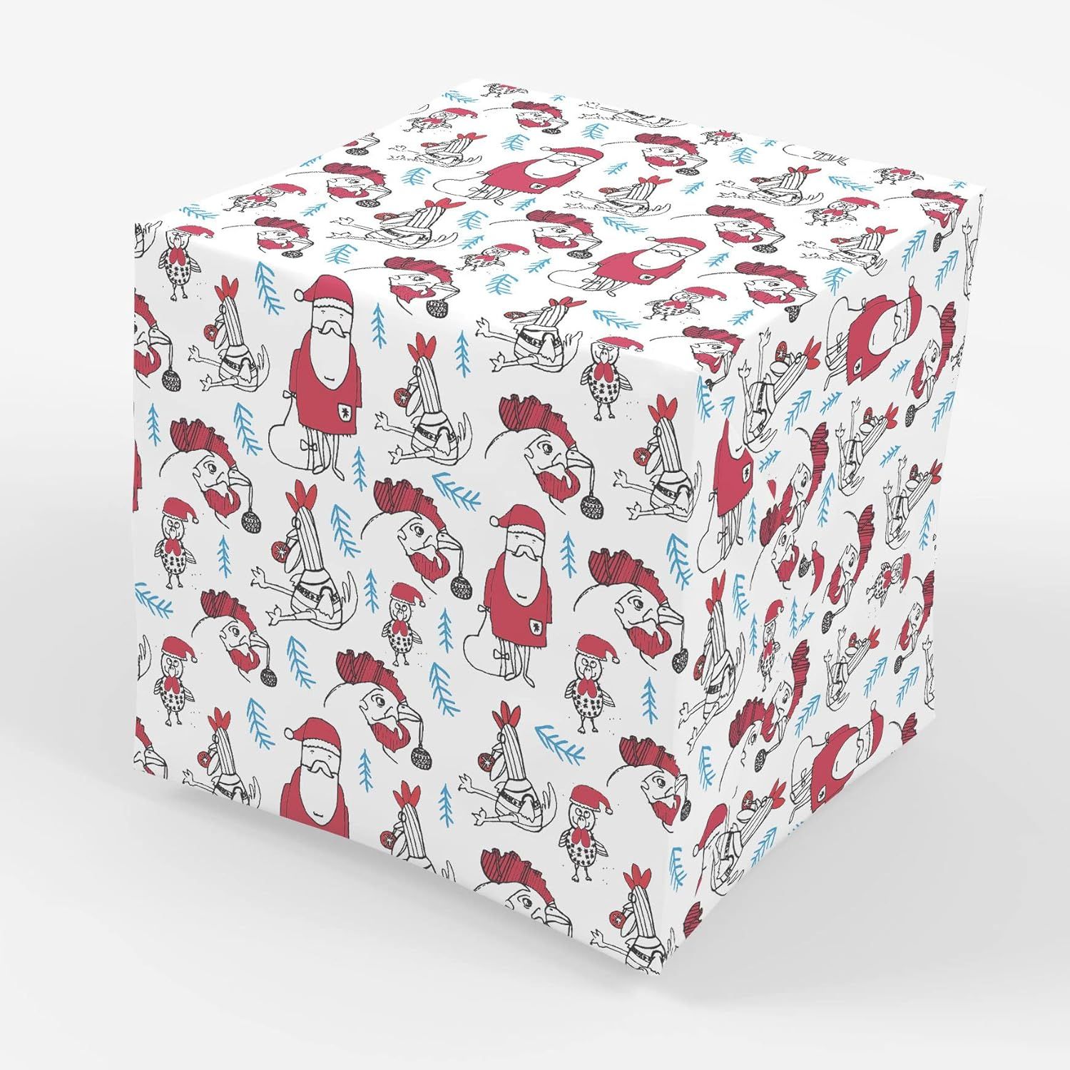 Stesha Party Rooster Santa Christmas Wrapping Paper - Folded Flat 30 x 20 Inch (3 Sheets) | Amazon (US)