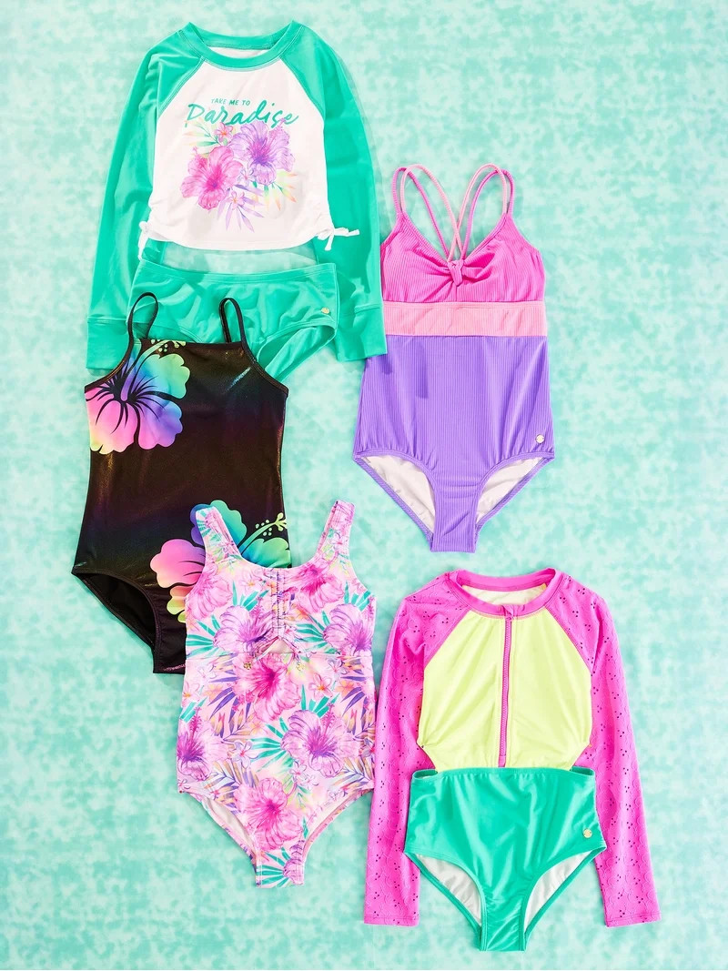 Justice Girls One Piece Center Hibiscus Swimsuit, sizes XS-XL | Walmart (US)