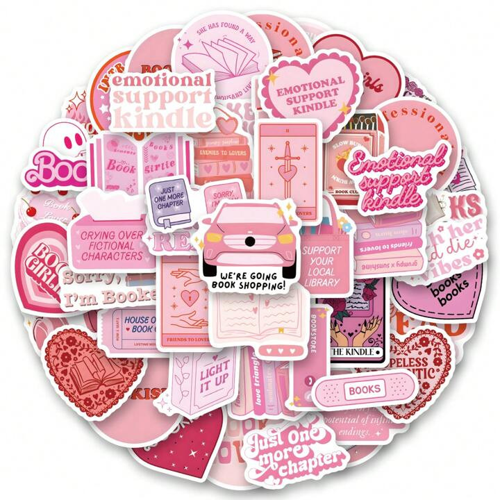 64 PCS Pink Bookish Stickers,Book Stickers For Kindle,Booktok Reading Stickers,Aesthetic Kindle S... | SHEIN