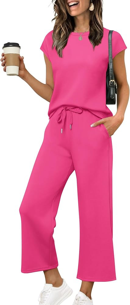 Sampeel Two Piece Sets for Women Summer Vacation Outfits Cap Sleeve Tops Lounge Matching Sets Clo... | Amazon (US)