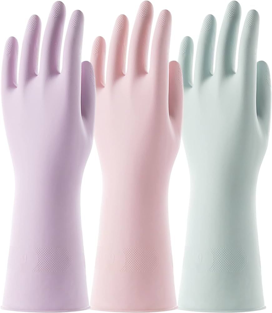 COOLJOB 3 Pairs Reusable Rubber Gloves for Dishwashing Cleaning Bleaching, Grippy Latex Dish Wash... | Amazon (US)