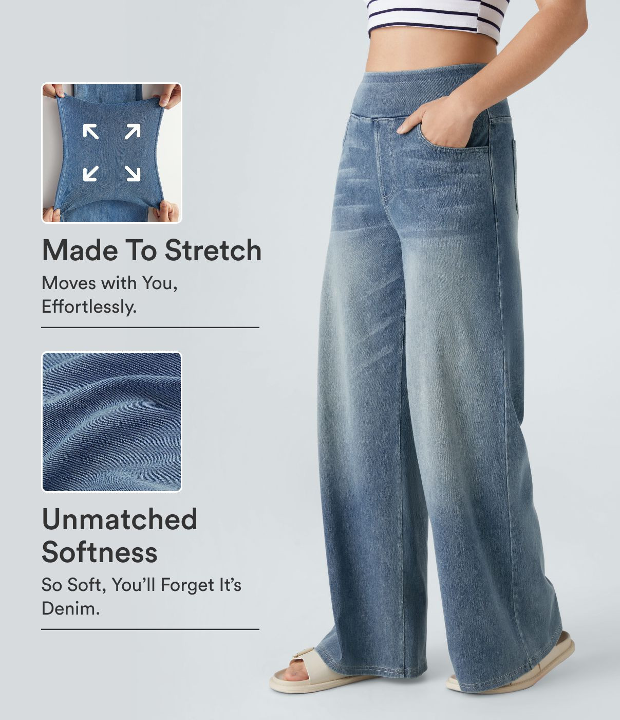 Women’s Halara Flex™ High Waisted Pockets Baggy Wide Leg Washed Casual Jeans - Halara | HALARA