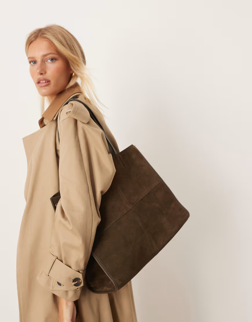 Mango suede structured tote bag in khaki-Green | ASOS (Global)