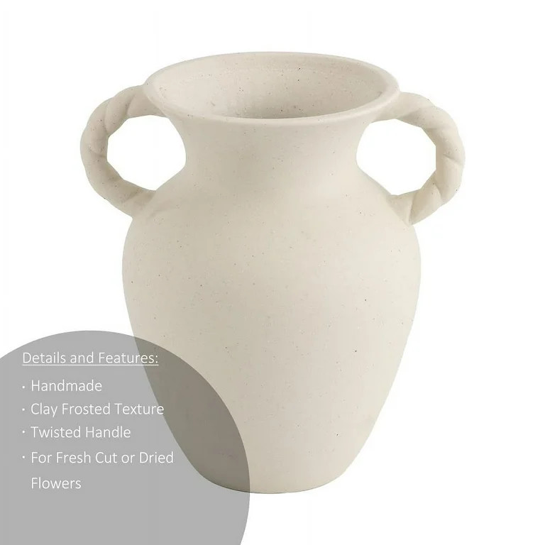 Home Decor Collection Off-White Ceramic Tabletop Vase with Knotted Design Handle, 10.87" Tall | Walmart (US)