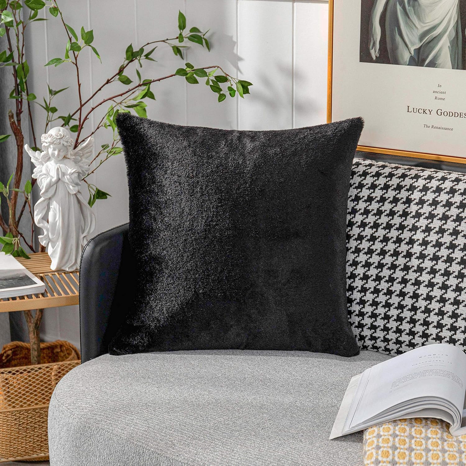 Home Brilliant Black Throw Pillows for Couch Deluxe Fluffy Mongolian Faux Fur Suede Cozy Sheepski... | Amazon (US)