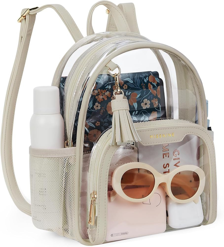 Missnine Clear Backpack Stadium Approved, Thick PVC Mini Clear Bag with Leather Trim for Sports E... | Amazon (US)