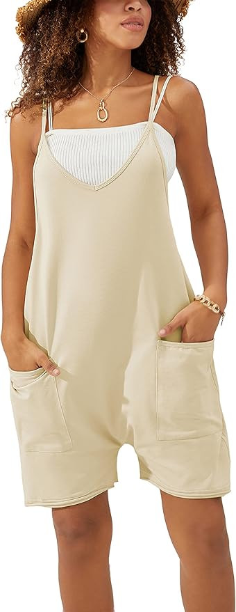 Lentta Women's Short Rompers Casual Overall Adjustable Spaghetti Strap Jumpsuit with Pockets | Amazon (US)