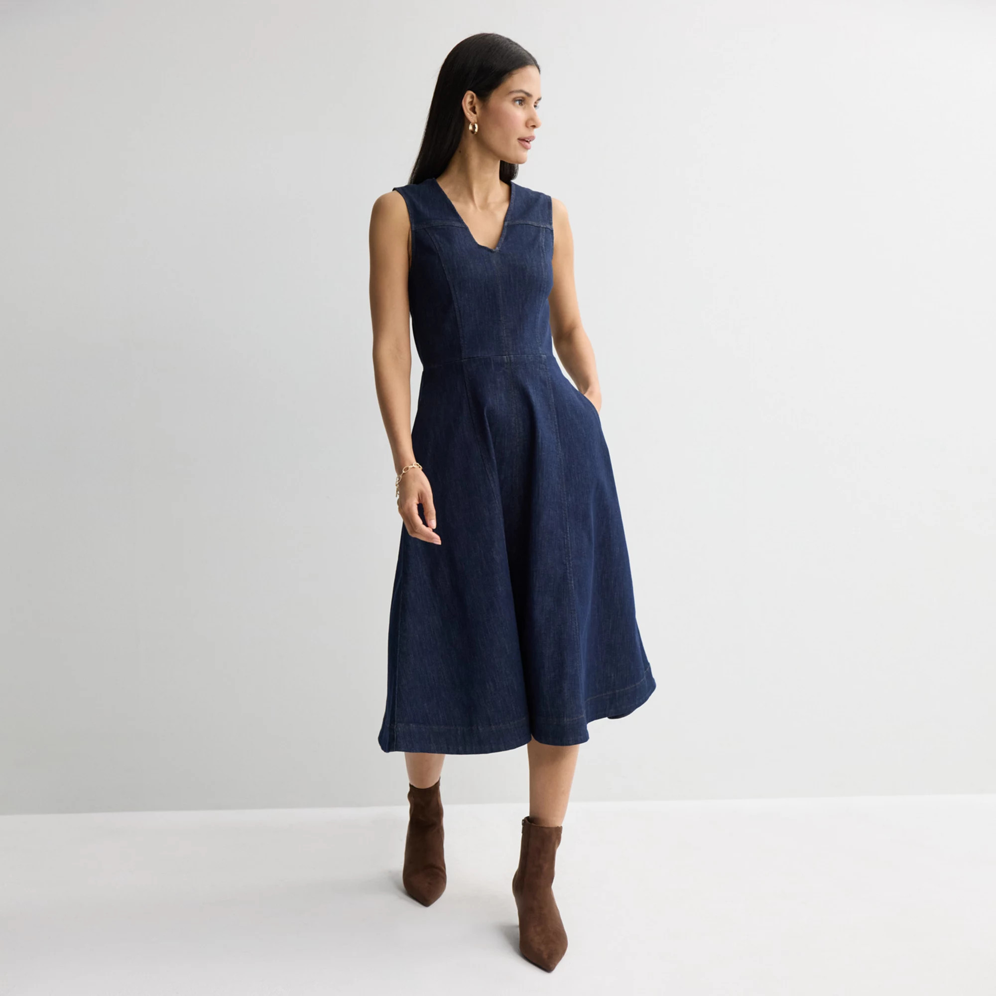 Women's Nine West V-Neck Denim Midi Dress | Kohl's