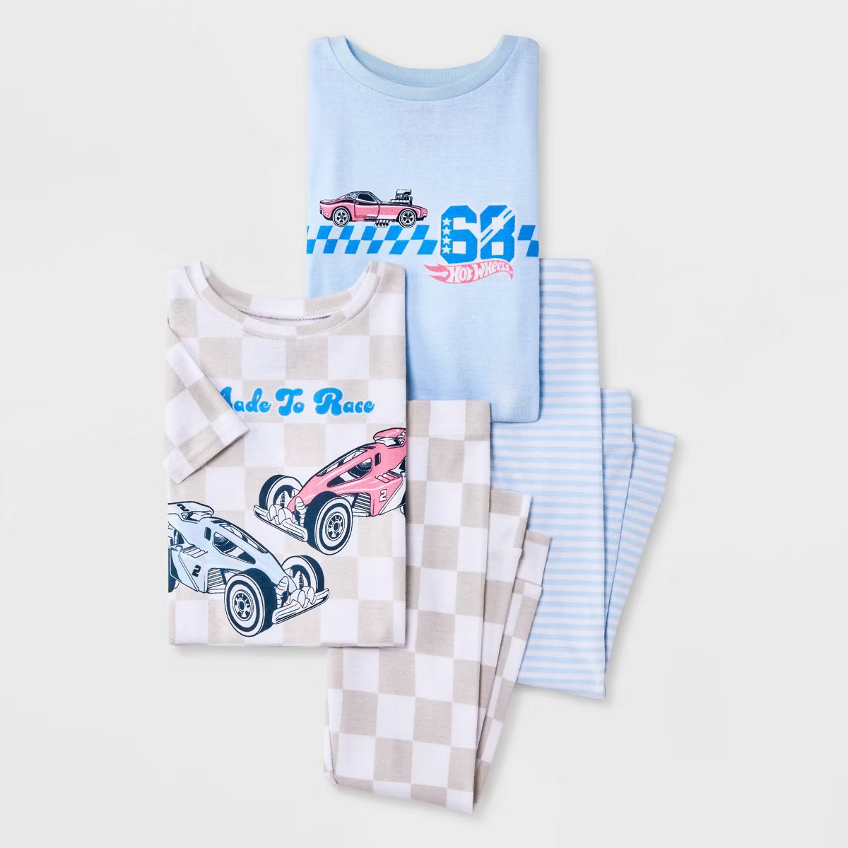 Toddler Girls' 4pc Hot Wheels Cotton Pajama Set - Blue/Tan | Target