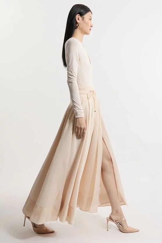 Organdie Split Woven Prom Midi Skirt | Karen Millen UK + IE + DE + NL