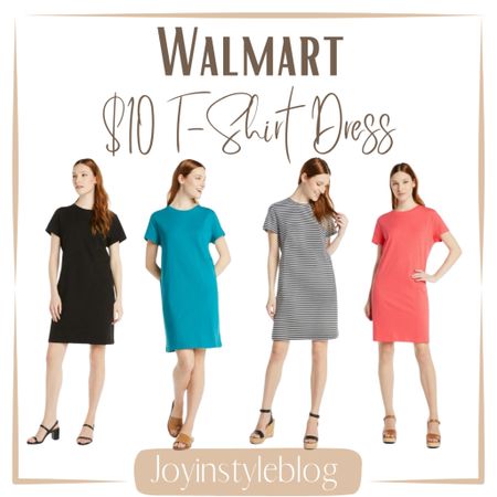$10 Walmart Time and Tru Women's Cotton T-Shirt Dress with Short Sleeves, Sizes S-XXXL / church outfit / travel outfit / workwear / work outfit / brunch outfit / date night outfit 

#LTKover40 #LTKfindsunder50 #LTKworkwear