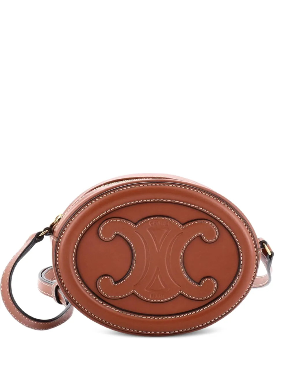 Celine Pre-Owned Triomphe Oval Leather Mini crossbody bag - Brown | Farfetch Global