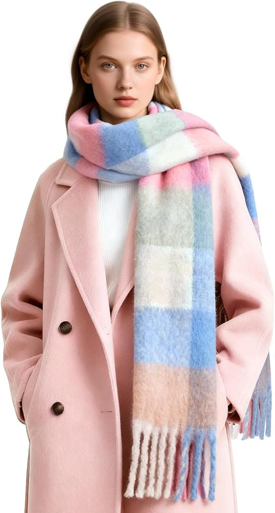Warm Scarf for Women Winter Cold Weather Chunky Oversized Scarf Long Blanket Plaid Scarves | Amazon (US)