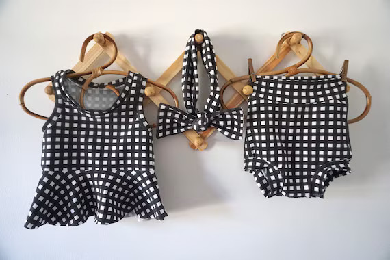 Crop top - High Waist Bummies -adjustable bow // Black and White Gingham fall thanksgiving christ... | Etsy (US)