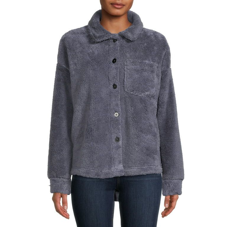 Time and Tru Women's and Plus Faux Sherpa Button-Front Jacket | Walmart (US)
