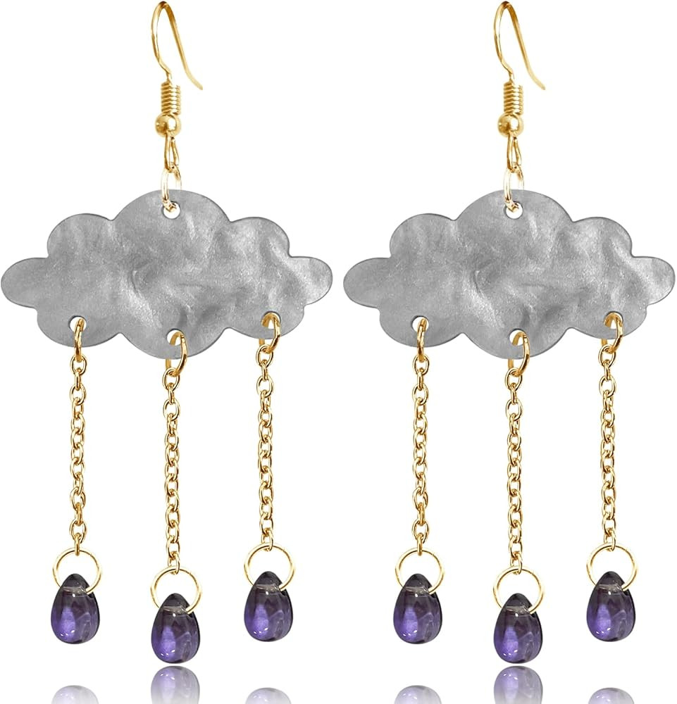 Unique Lightweight Cute Creative Clouds Water Droplets Dangle Drop Earrings Acrylic Weather Raind... | Amazon (US)