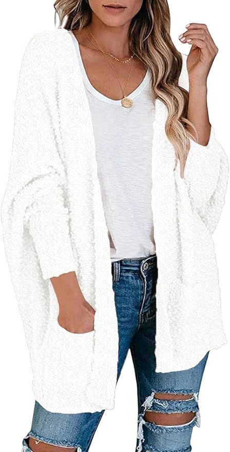 ANRABESS Womens Open Front Fuzzy Cardigan Sweaters Batwing Sleeve Lightweight Oversized Loose Kni... | Amazon (US)