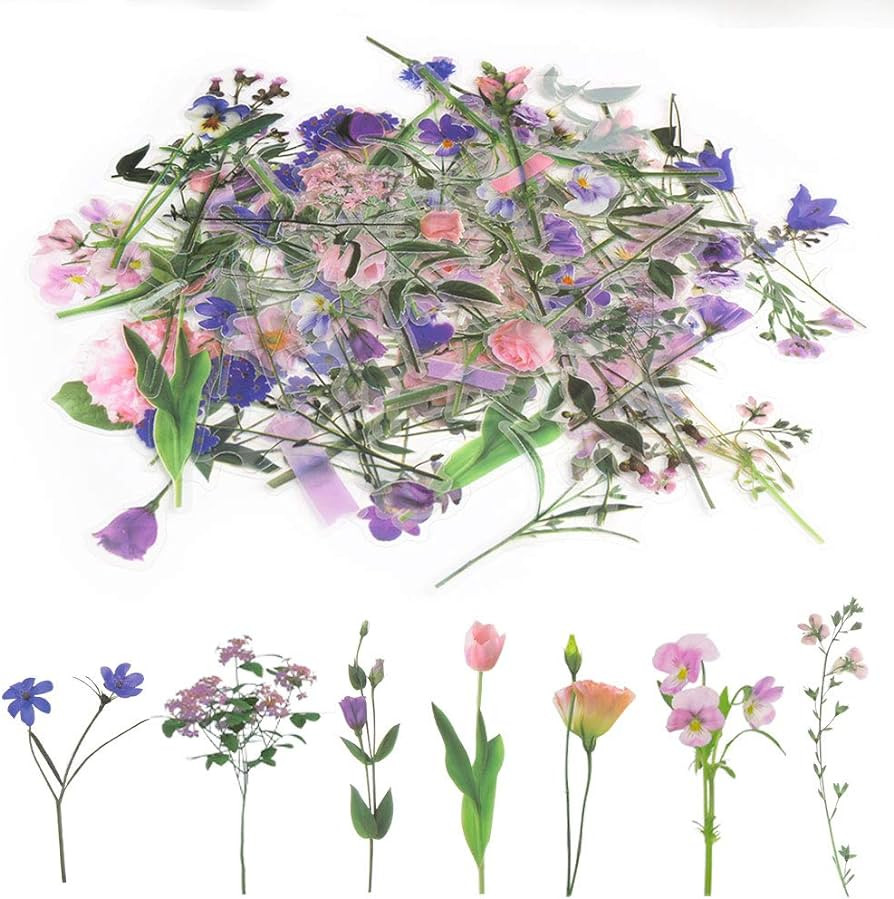 80 Pieces Natural Flower Stickers for Scrapbooking, Self-Adhesive Scrapbooking Stickers Supplies ... | Amazon (US)